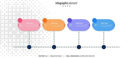 Timeline infographic with infochart. Modern presentation template with 4 spets for business process. Website template on white background for concept modern design. Horizontal layout. vector