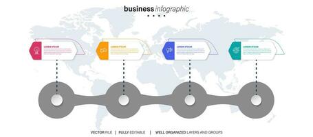 cronograma infografía Delgado línea diseño con iconos modelo para grafico, diagrama, presentaciones negocio concepto con 4 4 opciones vector ilustración.