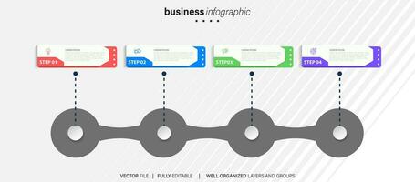 plantilla de infografía empresarial. etiqueta de diseño de línea delgada con icono y 4 opciones, pasos o procesos. vector