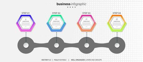 plantilla de infografía empresarial. etiqueta de diseño de línea delgada con icono y 4 opciones, pasos o procesos. vector