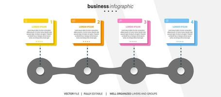 plantilla de infografía empresarial. etiqueta de diseño de línea delgada con icono y 4 opciones, pasos o procesos. vector