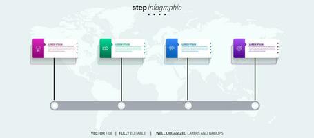 resumen negocio redondeado infografía modelo con 4 4 opciones vistoso diagrama, cronograma y calendario aislado en ligero antecedentes. vector