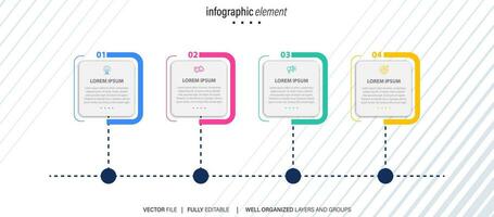 vector infografía modelo con etiqueta, integrado botón. negocio concepto con 4 4 opciones para contenido, diagrama, diagrama de flujo, pasos, partes, cronograma infografía, flujo de trabajo, cuadro.