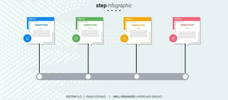 Abstract business rounded infographic template with 4 options. Colorful diagram, timeline and schedule isolated on light background. vector
