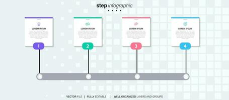 Abstract business rounded infographic template with 4 options. Colorful diagram, timeline and schedule isolated on light background. vector