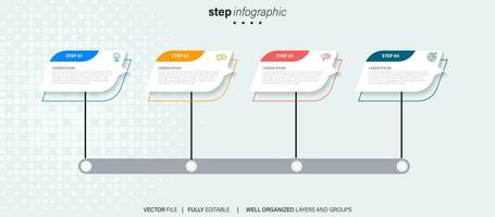 elemento de diseño infográfico de línea de tiempo y opciones de número. concepto de negocio con 4 pasos. se puede utilizar para diseño de flujo de trabajo, diagrama, informe anual, diseño web. plantilla de negocio vectorial para presentación. vector