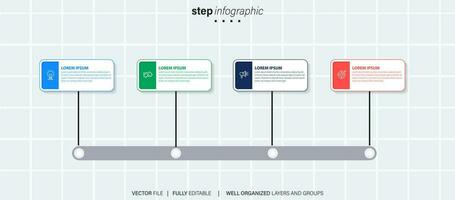 resumen negocio redondeado infografía modelo con 4 4 opciones vistoso diagrama, cronograma y calendario aislado en ligero antecedentes. vector