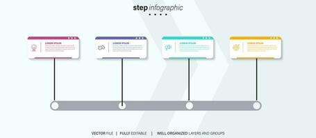 resumen negocio redondeado infografía modelo con 4 4 opciones vistoso diagrama, cronograma y calendario aislado en ligero antecedentes. vector