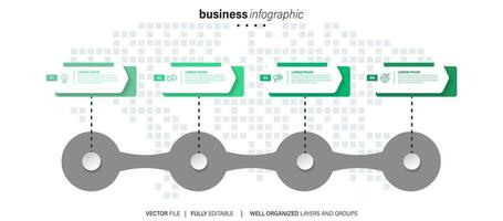 cronograma infografía con infográfico. moderno presentación modelo con 4 4 mascotas para negocio proceso. sitio web modelo en blanco antecedentes para concepto moderno diseño. horizontal disposición. vector