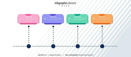 Delgado línea cronograma mínimo infografía concepto con cuatro períodos vector