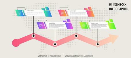 negocio cronograma flujo de trabajo infografía. corporativo hitos gráfico elementos. empresa presentación diapositiva modelo con año períodos. moderno vector historia hora línea diseño.