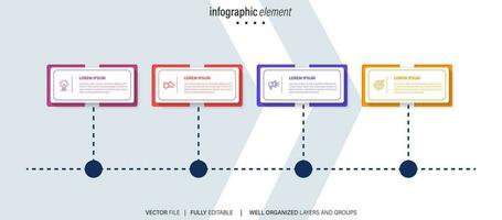 Creative concept for infographic timeline. Process chart. Abstract elements of graph, diagram with 4 steps, options, parts or processes. Vector business template for presentation.