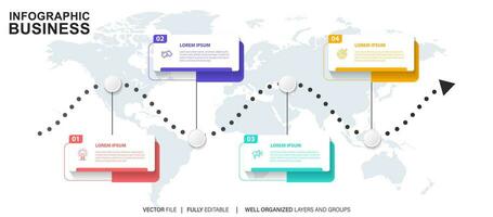 plantilla de infografía empresarial. etiqueta de diseño de línea delgada con icono y 4 opciones, pasos o procesos. vector