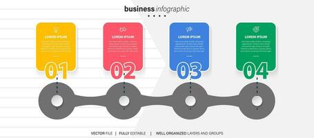 plantilla de infografía empresarial. etiqueta de diseño de línea delgada con icono y 4 opciones, pasos o procesos. vector