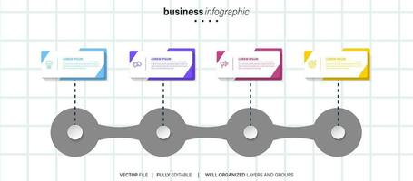 Business Infographics template.Timeline with 4 steps, circles, options and marketing icons. Vector linear infographic elements.