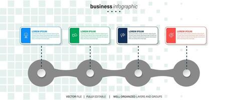 elemento de diseño infográfico de línea de tiempo y opciones de número. concepto de negocio con 4 pasos. se puede utilizar para diseño de flujo de trabajo, diagrama, informe anual, diseño web. plantilla de negocio vectorial para presentación. vector