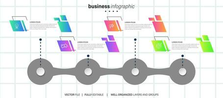 pasos diseño de plantilla infográfica de proceso de línea de tiempo de visualización de datos comerciales con iconos vector