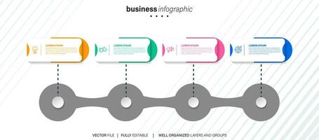 elemento de diseño infográfico de línea de tiempo y opciones de número. concepto de negocio con 4 pasos. se puede utilizar para diseño de flujo de trabajo, diagrama, informe anual, diseño web. plantilla de negocio vectorial para presentación. vector