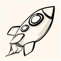 Doodle Rocket. Spaceship Vector Symbol Emoticon Design Clip Art Sign doodle style line art