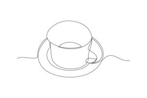 One continuous line drawing of Modern ceramic kitchen utensils concept. Doodle vector illustration in simple linear style.