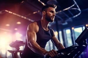 gimnasio chico, ejercicio en gimnasio ai generado foto