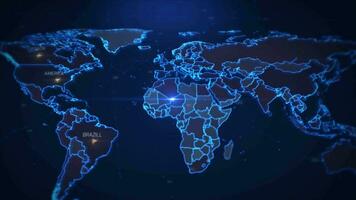mondo carta geografica su futuristico blu astratto sfondo concetto - gratuito video