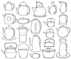 Kettle and bucket doodle line art illustration collections vector