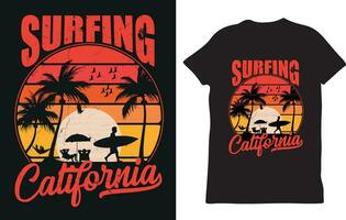 Surfing california t-shirt design for apparel vector