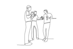 One continuous line drawing of three friends having fun talking while hanging out vector