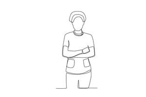 One single line drawing of a midwife posing relaxed vector