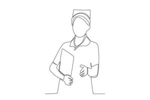 One single line drawing of the midwife who wants to shake the patients hand vector