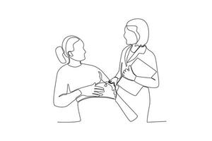 A single line drawing of a midwife checking a patients pregnancy vector