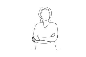 A single line drawing of a midwife after helping a patient give birth in a hand-holding pose vector