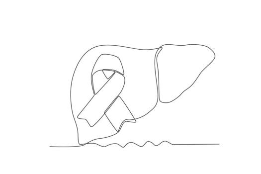 One continuous line drawing of the ribbon and the concept of world hepatitis day vector