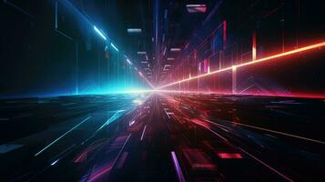 Glowing neon futuristic hi-tech sci-fi abstract background. Generative AI photo