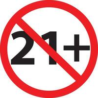 debajo 21 prohibido redondo icono. 21 más símbolo. 21 años restricción signo. plano estilo. vector