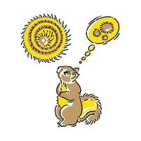 Hand Drawn Vector of a Squirrel Who Thinks That the Mysterious Object Above Him Is a Furry Ball