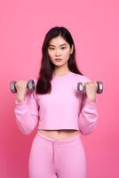 a beautiful asian woman, bodybuilder Dumbbell  AI Generated photo