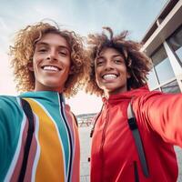 gen z selfie together on the beach Ai generated photo