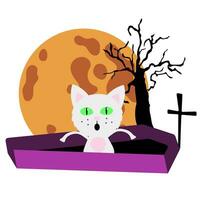 resurrected cat crawling out of the grave on the full moon. Halloween vector