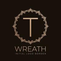 letter T wreaths border initial vintage logo design vector