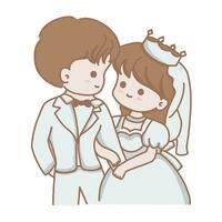 wedding couple cute and simple flat cartoon style. vector