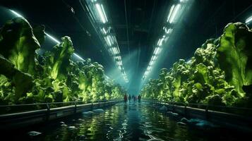 Green eco-friendly hydroponic farm for growing greens and plants in artificial conditions photo