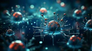 Close up under a microscope view of abstract viruses background photo