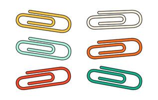 School paper staple clips cartoon in doodle retro style. Back to school stationery element bold bright. Classic supplies for children education or office. Fun vector illustration isolated on white.