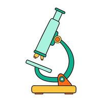 Science school microscope equipment icon. Chemistry and biology education laboratory cartoon illustration. Bold bright lab equipment. Vector illustration isolated on white.