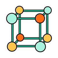 Ciencias colegio molecular estructura educación icono. química y física laboratorio dibujos animados símbolo de molécula. negrita brillante geométrico modelo. vector ilustración aislado en blanco.
