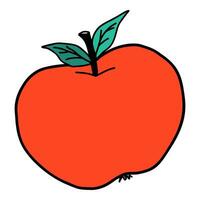 rojo manzana colegio bocadillo dibujos animados en garabatear retro estilo. espalda a colegio comida elemento. negrita y brillante clásico suministros para niños educación. divertido vector ilustración aislado en blanco antecedentes.