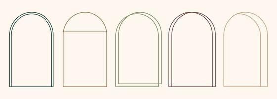 Modern minimalist aesthetic line arch frames in trendy boho style. Modern Y2K vector design outline geometric form for banner, social media, poster. Shape Islamic door silhouette Arabic border.