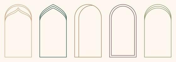 Modern minimalist aesthetic line arch frames in trendy boho style. Modern Y2K vector design outline geometric form for banner, social media, poster. Shape Islamic door silhouette Arabic border.